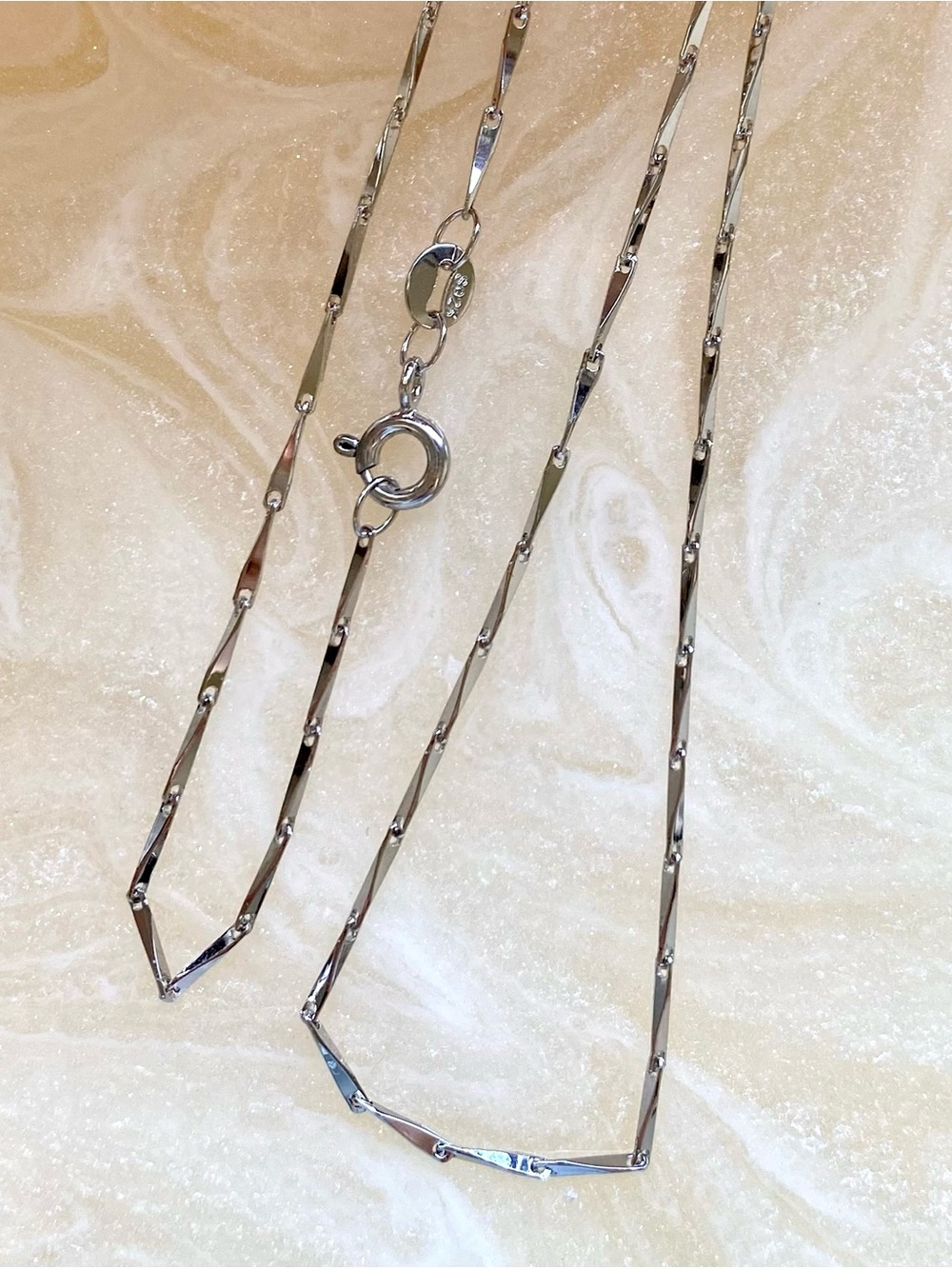 Sterling Silver Twisted Bar Chain Necklace - Silver